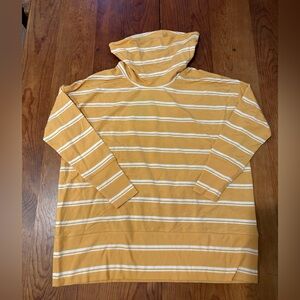 New Garnet Hill Top Womens Medium Yellow White Stripe Cowl Neck Long Sleeve
